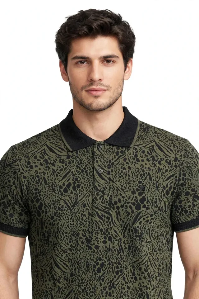 Avva Men's Printed Polo Shirt-Olive Green, photo 2