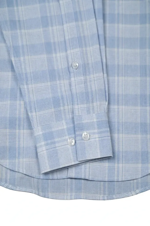 Calvin Klein Men's Slim Fit Plaid Dress Shirt - Light Blue, photo 2