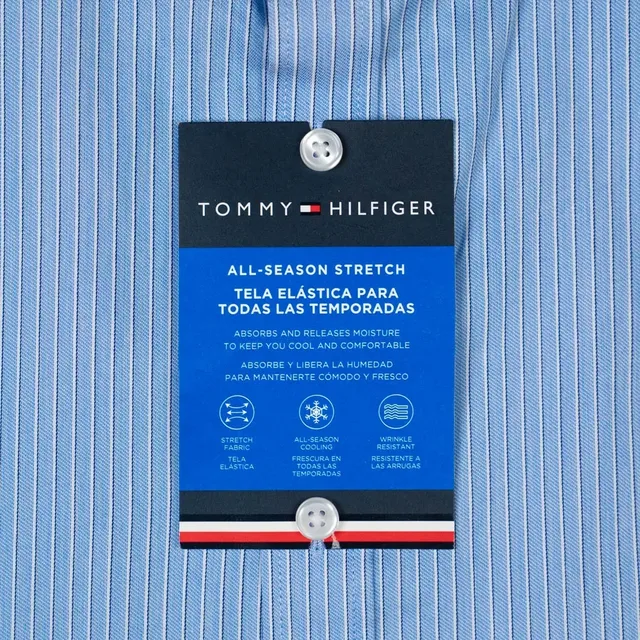 Tommy Hilfiger Men's Slim Fit Stretch Striped Dress Shirt - Light Blue, photo 3