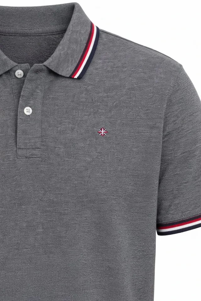 Celio Tipping Detail Short Sleeve Polo Shirt - Grey, photo 2