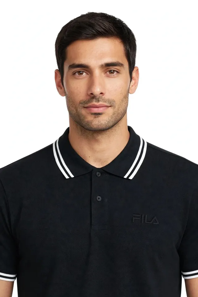 Fila Tipping Detail Short Sleeve Polo Shirt - Black, photo 2