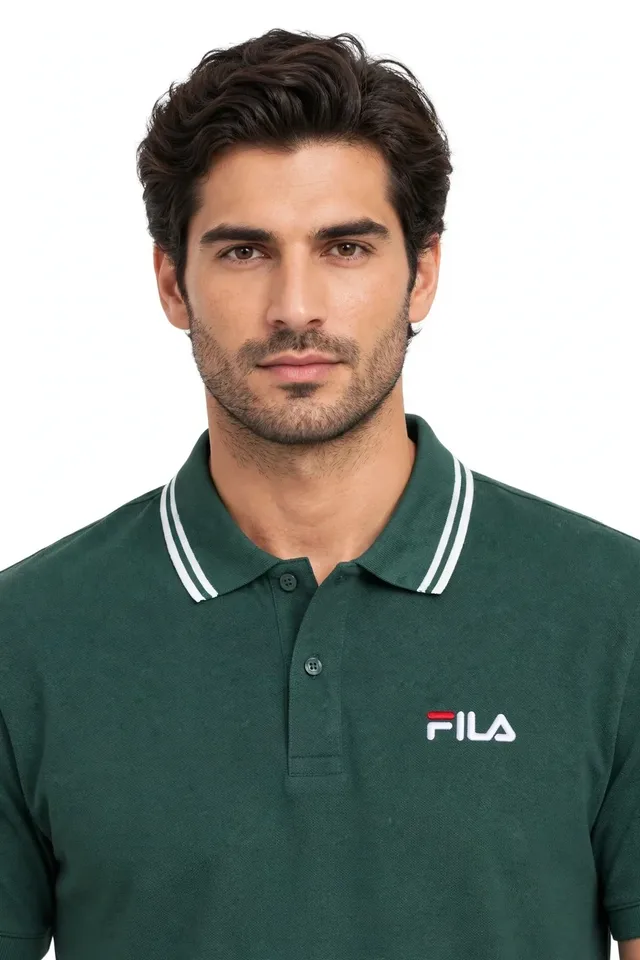 Fila Tipping Detail Short Sleeve Polo Shirt - Dark Green, photo 2