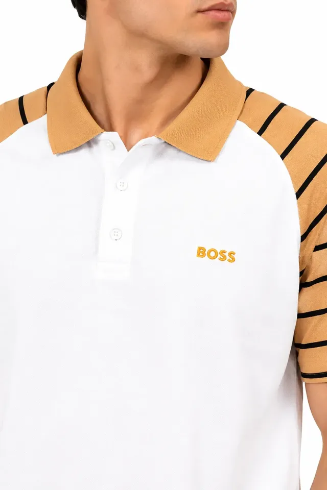 Hugo Boss Striped Raglan Sleeve Polo Shirt - White, photo 2