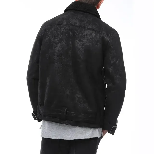 Industrie Co. Men's Faux Shearling Biker Jacket - Black, photo 4