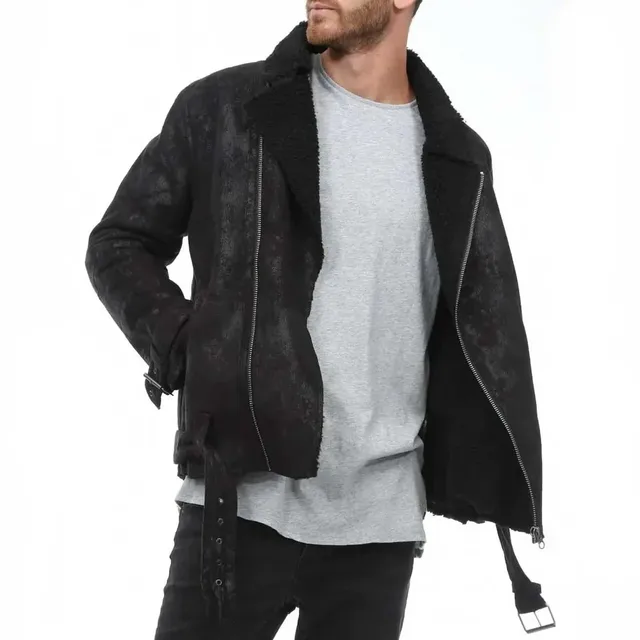 Industrie Co. Men's Faux Shearling Biker Jacket - Black, photo 2