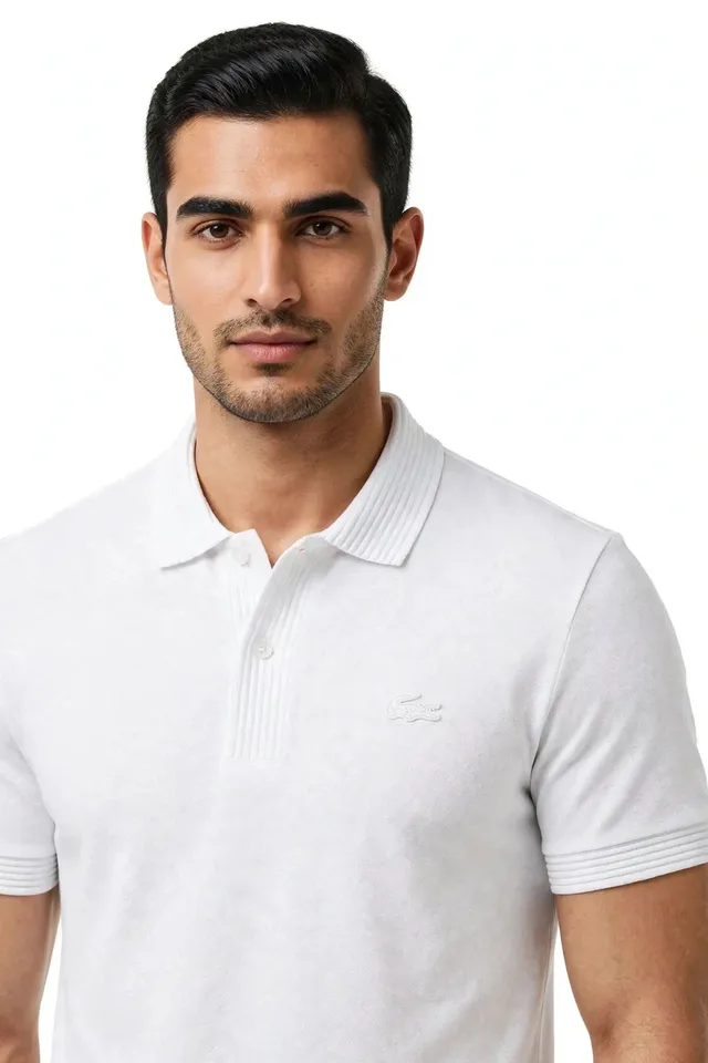 Lacoste Short Sleeve Tonal Crocodile Polo Shirt - White, photo 2