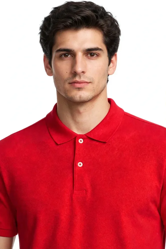 Massimo Dutti Short Sleeve Cotton Piqué Polo Shirt - Red, photo 2