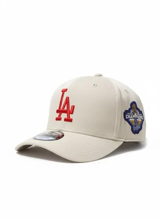 New Era 9FORTY A-Frame LA Dodgers World Series Side Patch Cap - Beige, photo 4