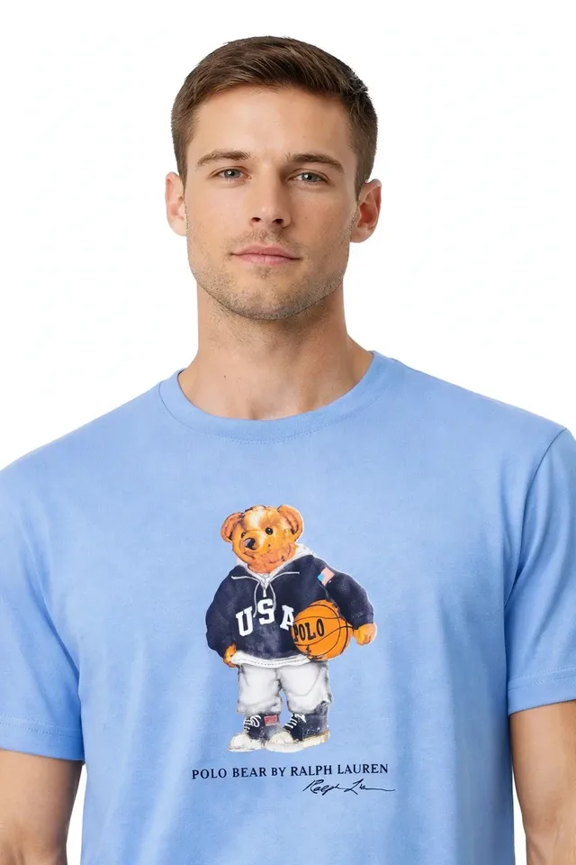 Ralph Lauren Men's Basketball Bear Graphic T-Shirt - Light Blue, photo 2