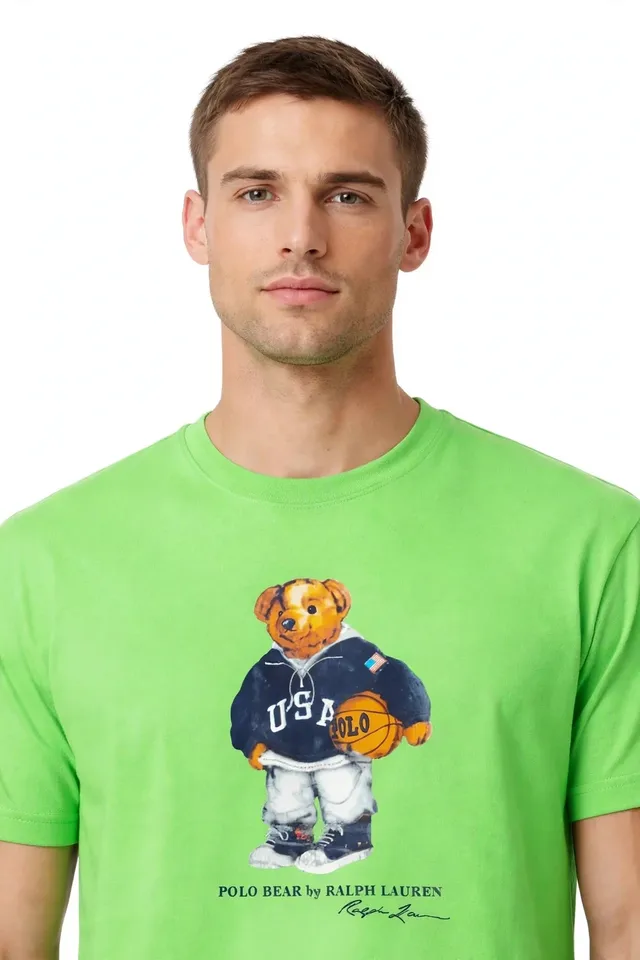 Ralph Lauren Men's Basketball Bear Graphic T-Shirt - Lime Green, photo 2