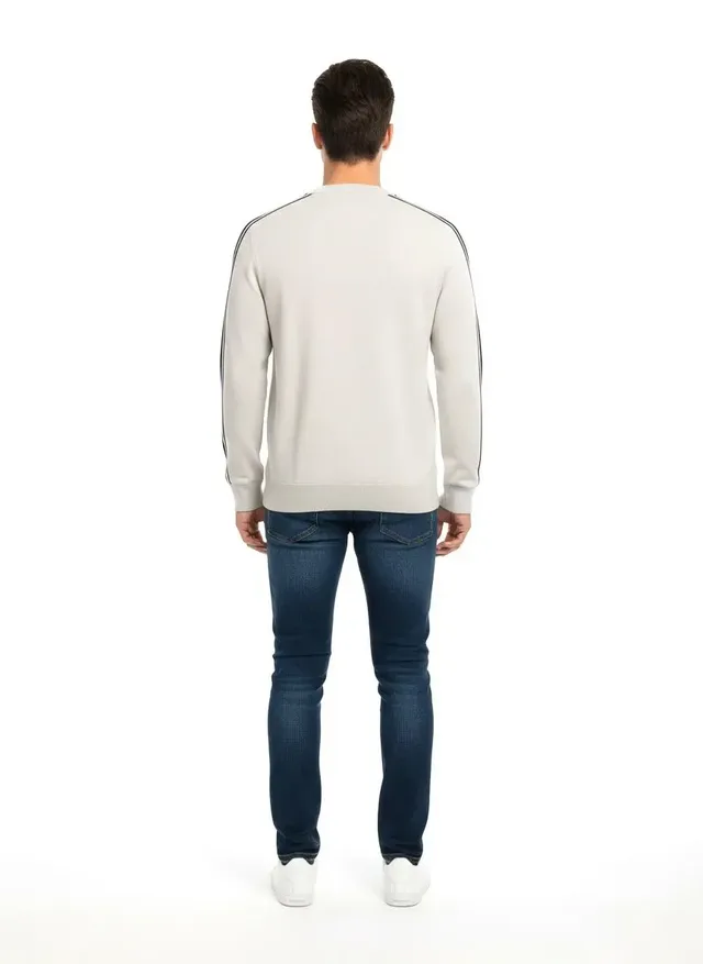 River Island Men's Side Stripe Crewneck Sweatshirt - Off White, photo 2