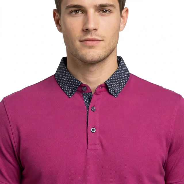 Ted Baker Printed Collar Short Sleeve Polo Shirt - PURPLE, photo 2