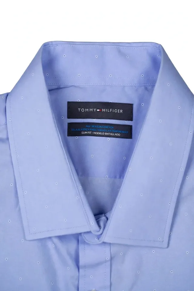 Tommy Hilfiger Men's Slim Fit Stretch Dotted Dress Shirt - Light Blue, photo 3