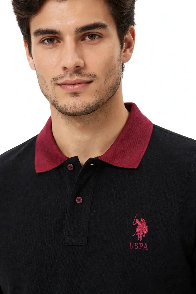 U.S. Polo Assn. Men's Contrast Trim Logo Polo Shirt - Black & Maroon, photo 2