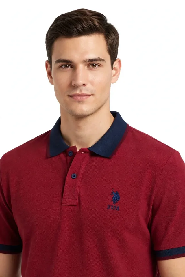 U.S. Polo Assn. Men's Contrast Trim Logo Polo Shirt - Burgundy, photo 2