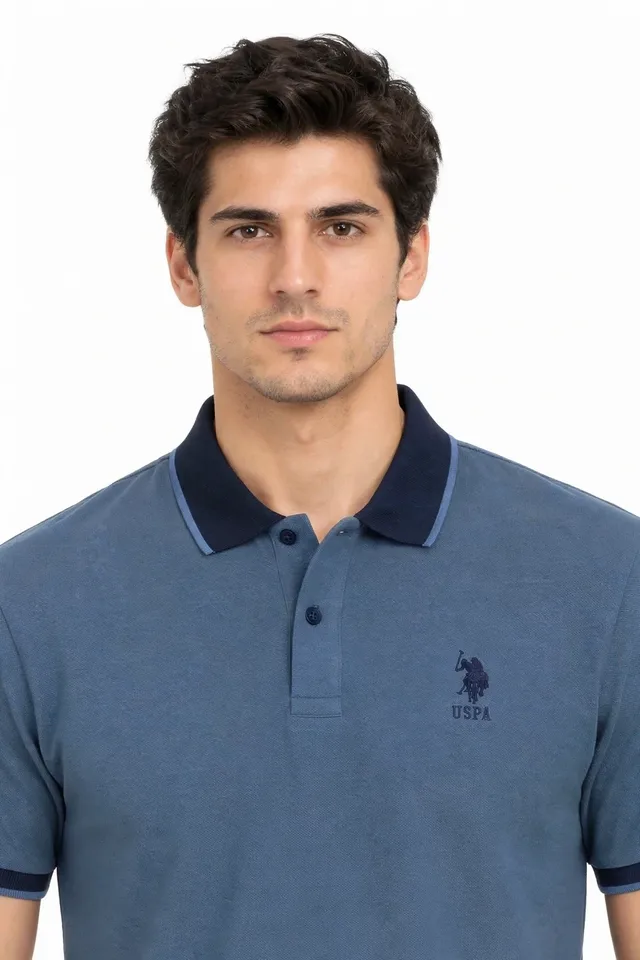 U.S. Polo Assn. Men's Contrast Trim Logo Polo Shirt - Steel Blue, photo 2