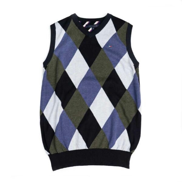 TOMMY HILFIGER V-NECK SLEEVELESS SWEATER WITH RIBBED HEM