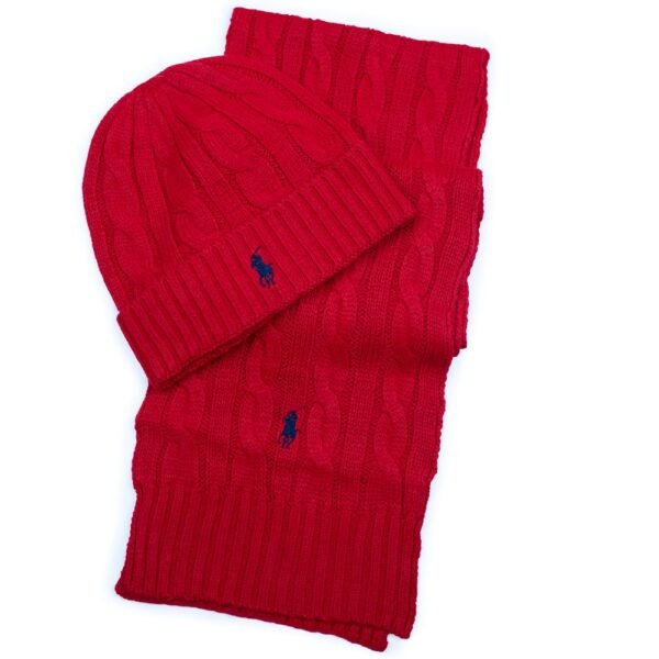 RALPH LAUREN CABLE KNIT WOOL BLEND SCARF AND BEANIE